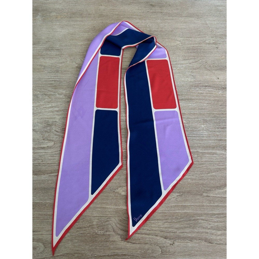 VTG 70s Vera Neumann Silk Geometric Abstract Oblong Scarf Hair Neck Bag Tie See